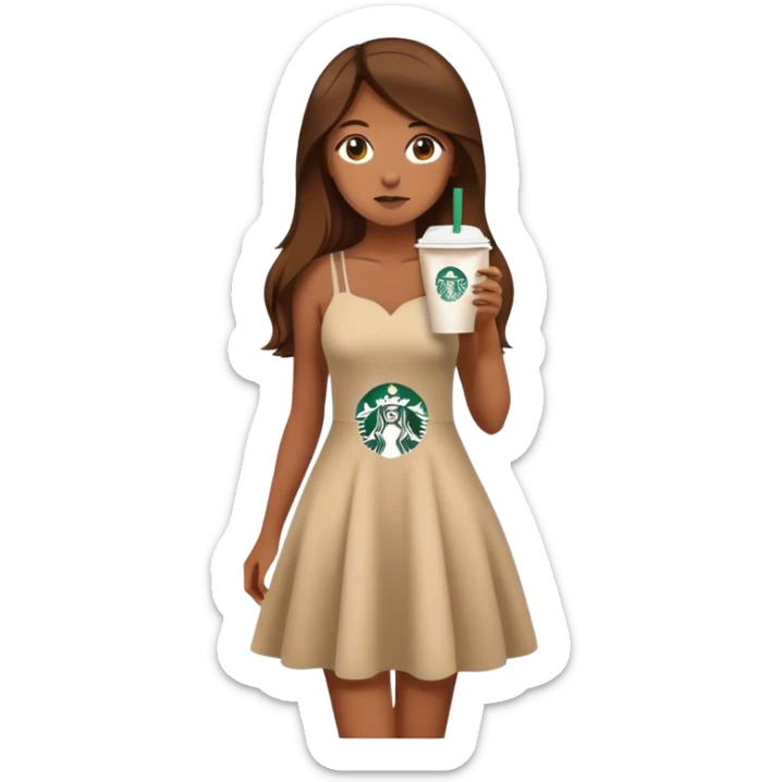 Diva girl with long brown hair and starbucks wearing dress sticker