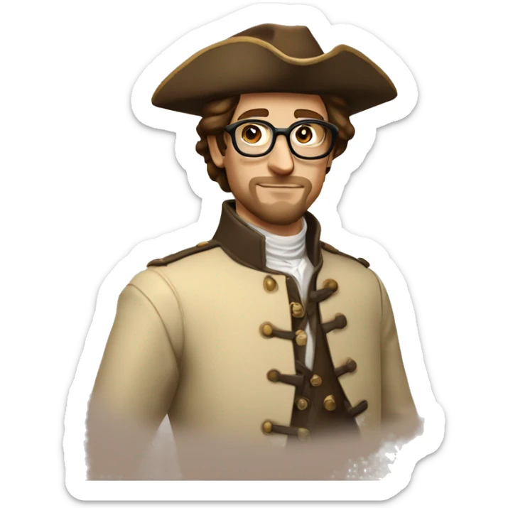 Musketeer man beige jacket short brown hair garden round glasses sticker