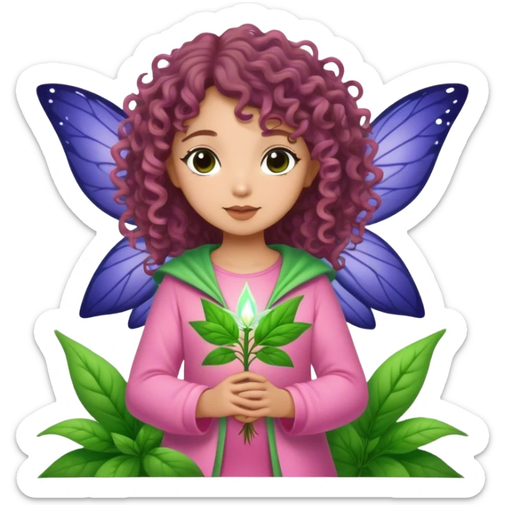 pink, green indigo irish weed fairy curly brown hair sticker