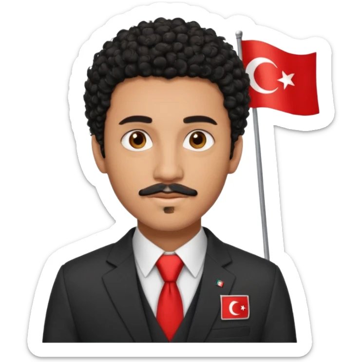 Am I black?Am I black?black curly hair brown eyes 20 years old thin mustache goatee suit with small turkish flag detail on top  sticker