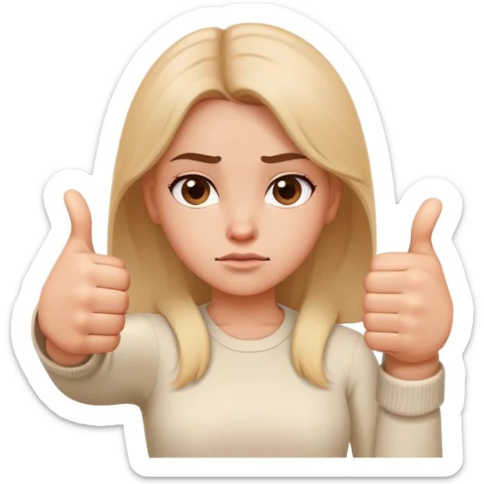 Cartoon girl showing ambivalence with one hand thumbs up and one hand thumbs down, indecisive face sticker