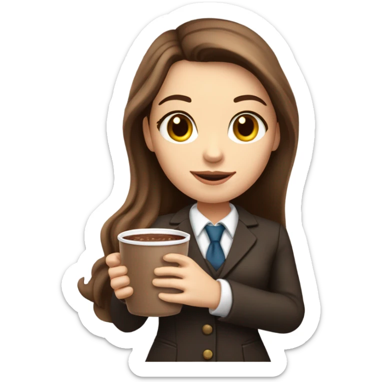 white girl with brown long hair and a hot chocolate she is a teacher sticker