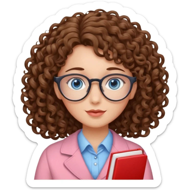 teacher blue eyes glasses curly brown hair long kind valentine hdeart sticker