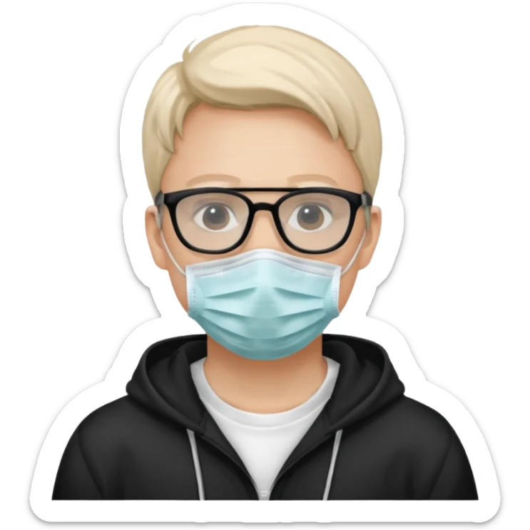 emojis.com man-with-medical-mask-and-white-hoody-and-black-glasses sticker