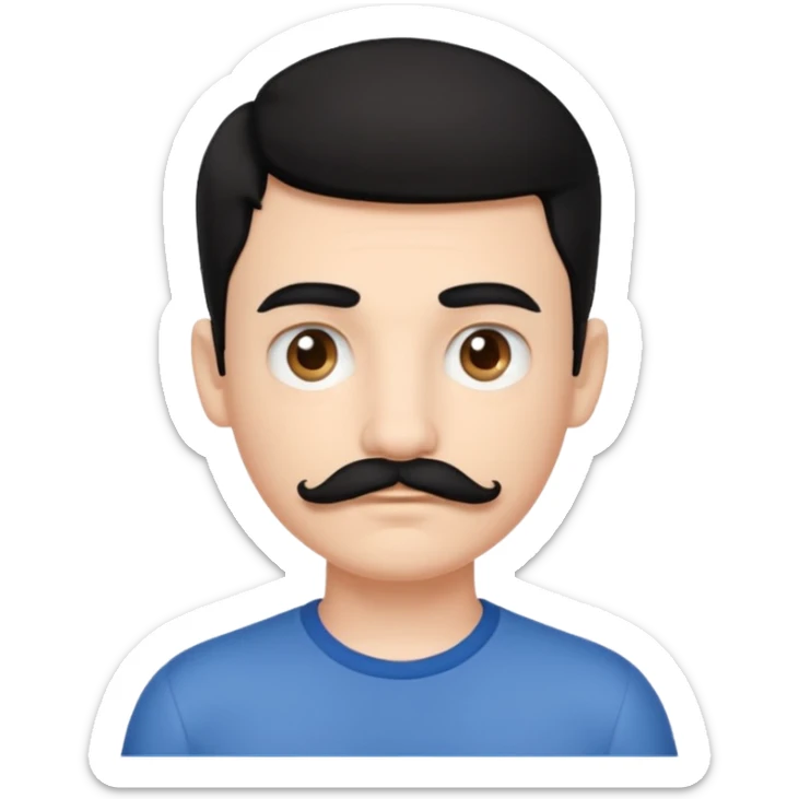 White skin Teenboy with medium Short black hair and mustache sticker