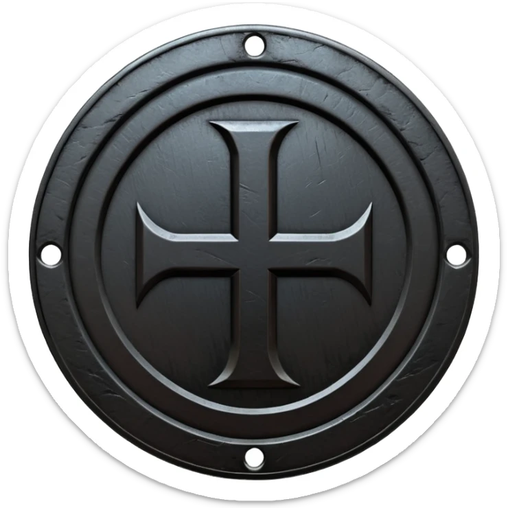 Minimal emoji, gothic metal coin made of black steel, engraved number 1 at the center, ancient industrial aesthetic, worn metal texture, no glow, no neon, flat emoji design, centered, transparent background sticker