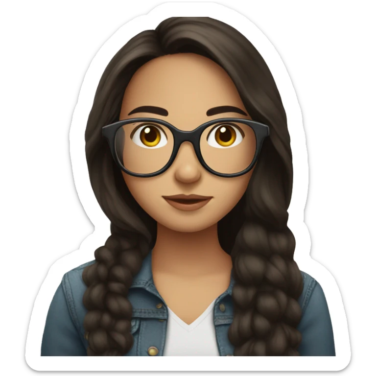  cute girl with long dark brown hair and clear rim glasses sticker