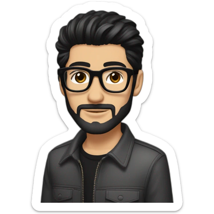 zayn malik with a perfectly groomed black beard and sleek black hair, confidently sporting a stylish pair of spectacles sticker