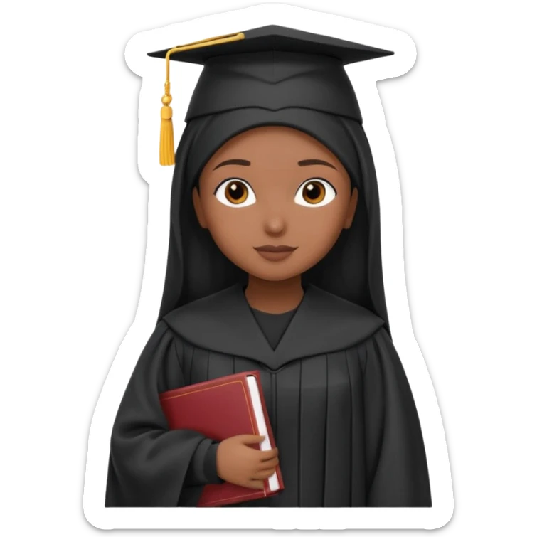 Muslim girl wearing black abaya and hijab in graduation gown and hat back side view  sticker