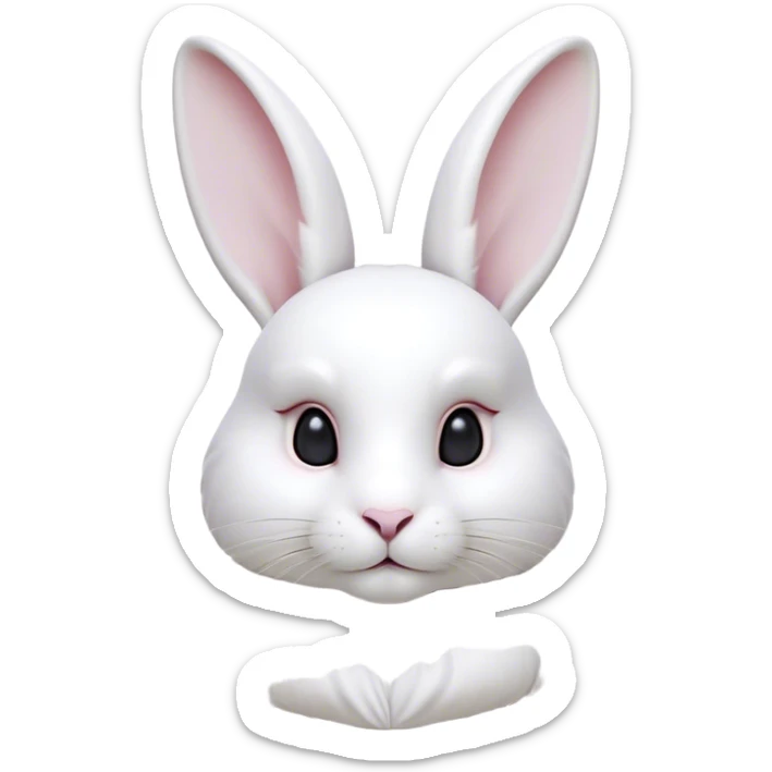 Cinematic Noble White Rabbit Portrait Emoji, Poised and regal, with a graceful, compact build and a pristine, silky white fur, long perky ears and gentle, soulful dark eyes, Simplified yet sharp and sophisticated features, highly detailed, glowing with a soft, dignified glow, high shine, intelligent and gentle, stylized with an air of refined elegance, focused and attentive, soft glowing outline, capturing the essence of a watchful and confident companion, so majestic it feels as though it could hop out of the screen with effortless authority! sticker