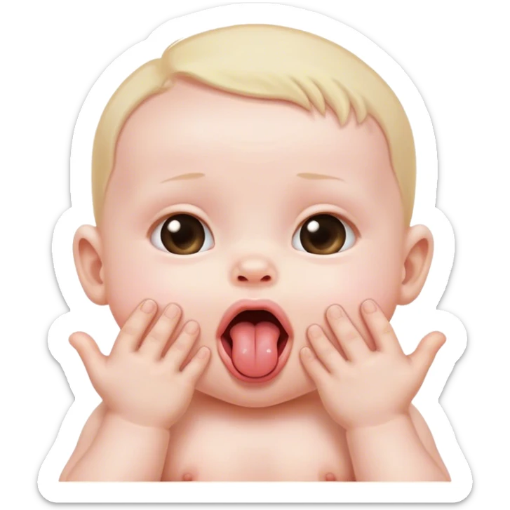 baby with tiny hands coming from the inside of its mouth. The hands are It’s tounge sticker