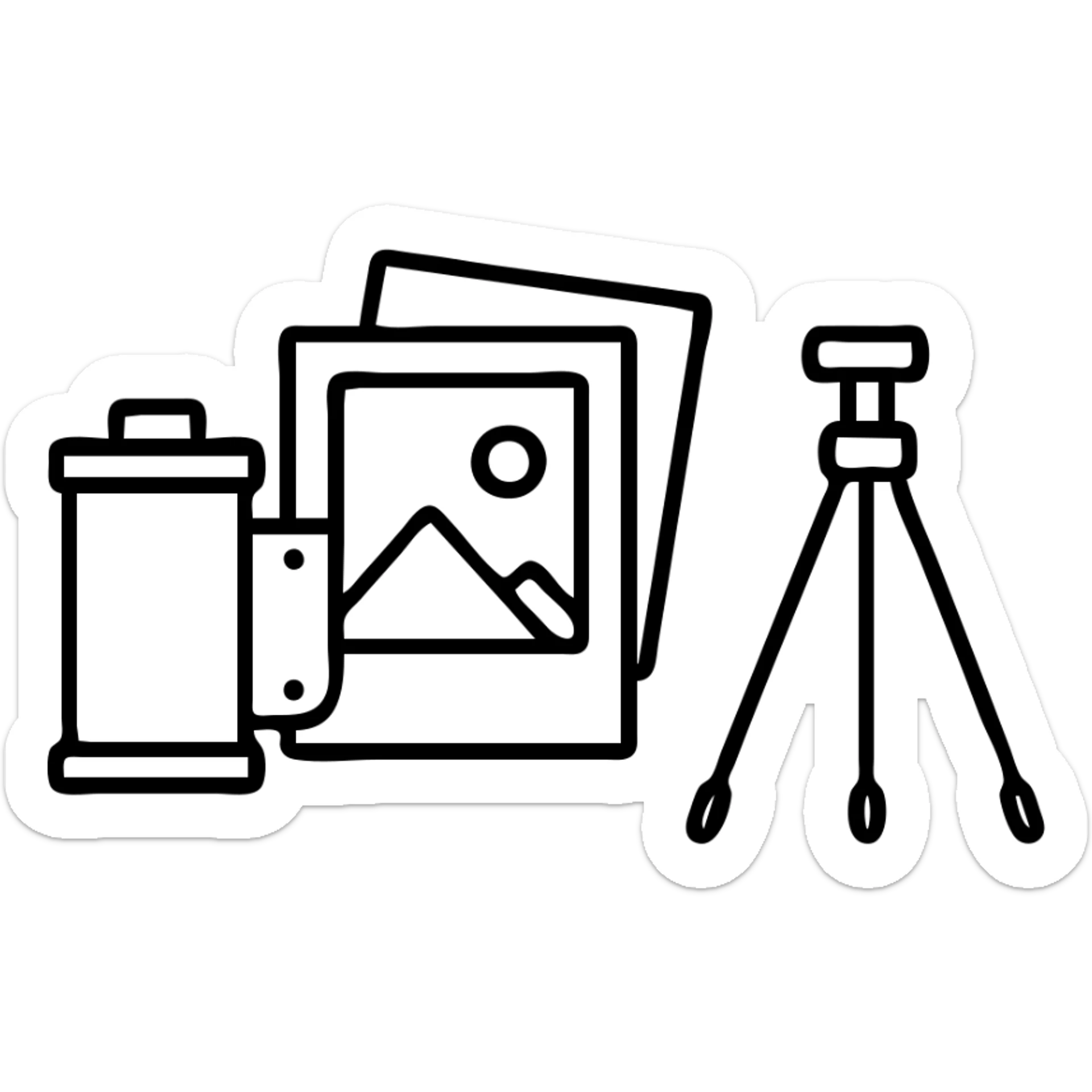 Film canister, photo prints, and tripod for analog photography sticker