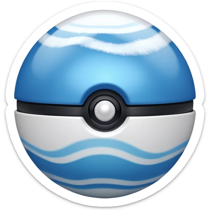 blue pokeball emoji, top half is a more saturated blue, bottom half is white, black stripe, with a white sheen, with a pearlescent finish, with a smoke effect sticker