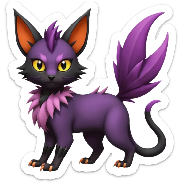 Black edgy cute Noivern-Noibat-Purloin-Torracat-Lykoi-Caracal-cat-Fakemon-fusion-hybrid-creature sticker