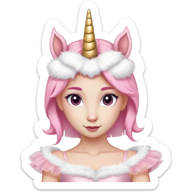 anthropomorphised female unicorn ballerina, head and shoulders, straight on, relaxed pose sticker