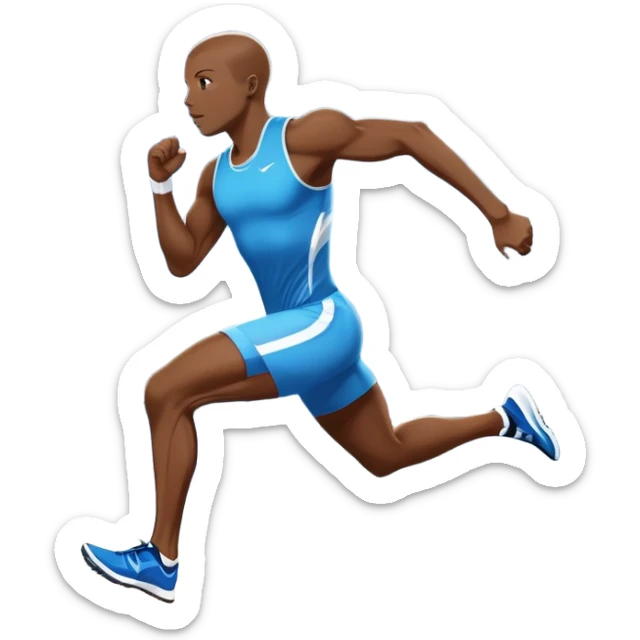 An icon showing a large stadium filled with cheering fans and bright lights In the background. The sky is clear and blue. a running track with lanes marked in white. A sprinter in mid-stride pushes forward, muscles tense.Transparent background emphasizes the speed and energy of running. sticker