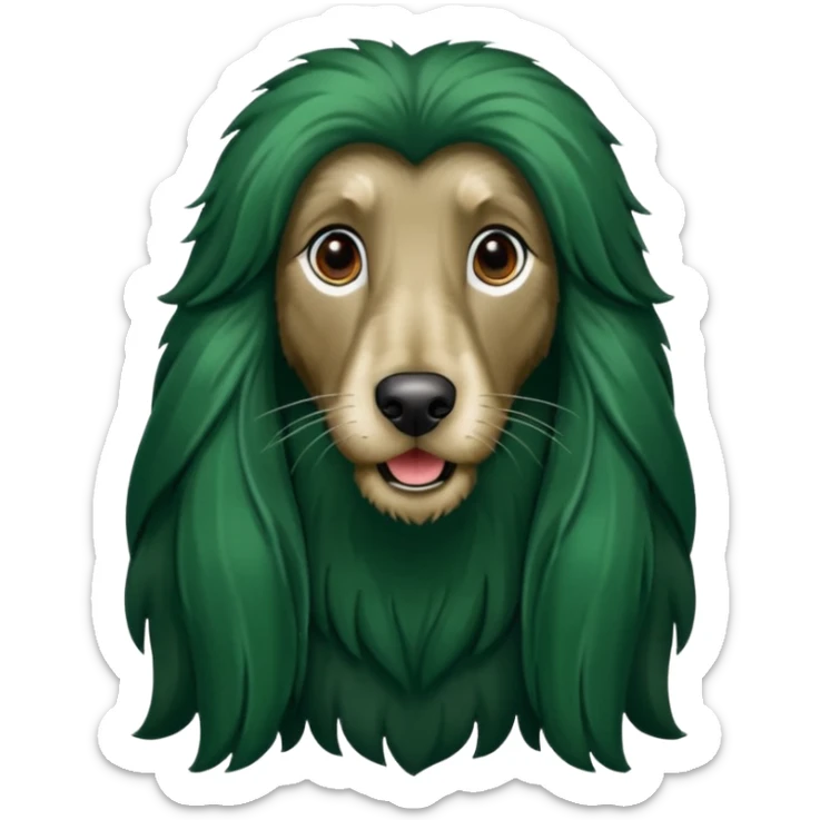 dark green dog extra furry afghan hound. The dog fur is totally dark green sticker