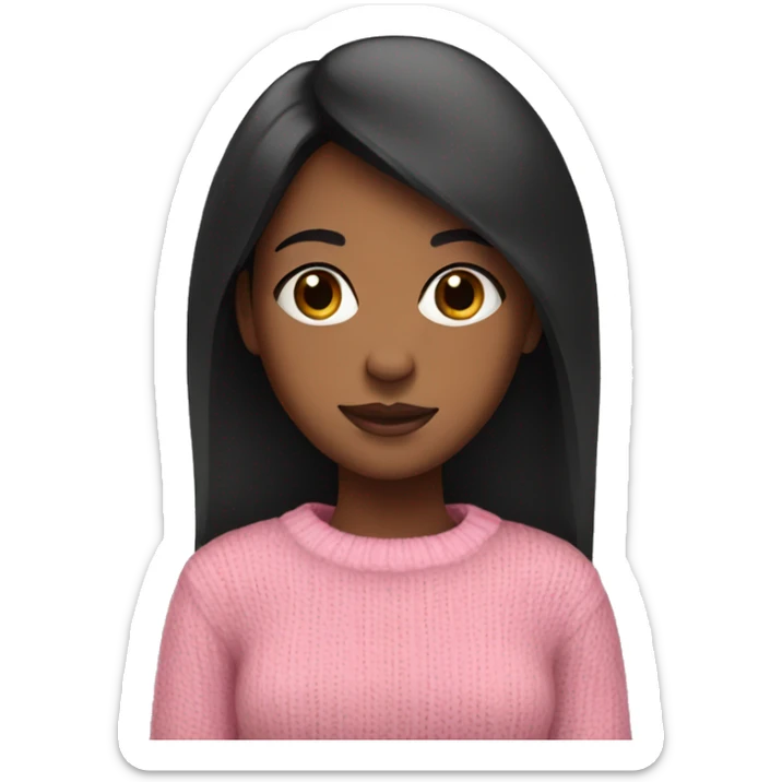 Brown skin girl with straight black hair in a pink sweater sticker