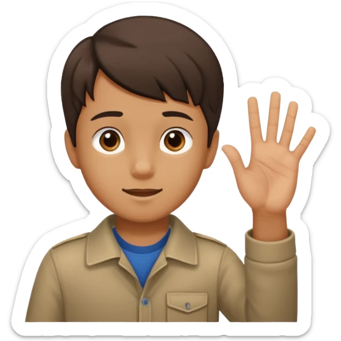 Boy his hand up on the right hand there is number 6 and the left hand number 7 sticker