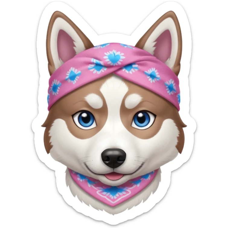 Husky siberiano fêmea, toda branca um olho azul e outro metade azul e marrom. Com bandana rosa sticker