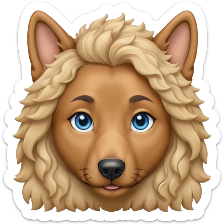 German Shepherd with Curly Long hair girl and light Skin and Blue eyes  sticker