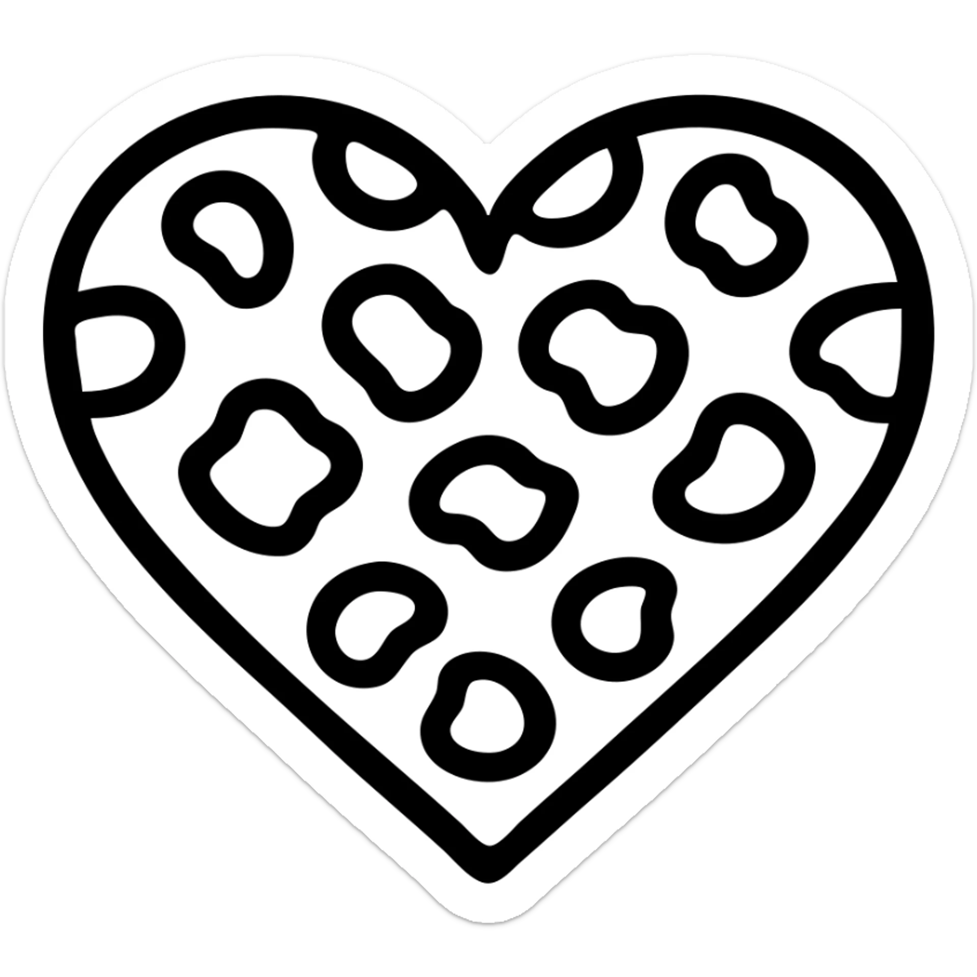 Add natural leopard print colors to the heart with a tan base and brown and black spots, keeping the icon style and transparent background. sticker