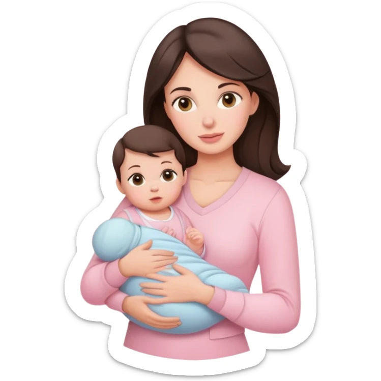 brunette mother holding baby in pastel pink outfits sticker