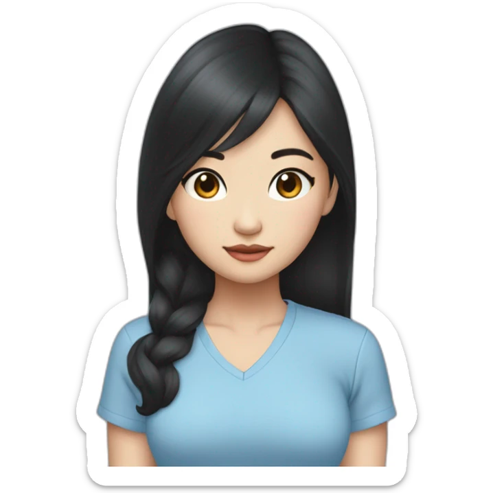 Evelyn Cathy Widjaja - asian black hair girl - blue armless shirt sticker