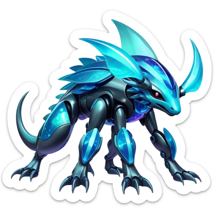  Epic legendary rare Shiny sparkly transparent bioluminescent luminescent vibrant bright pastel dark exotic iridescent colorful gradients futuristic modern metallic glossy glittery fantasy-cyber-Protogen-Fakémon-Pokémon-Vernid-creature sticker
