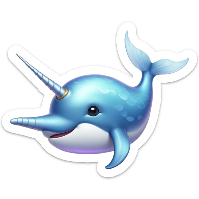 Cinematic Noble Narwhal Portrait Emoji, Poised and regal, with a sleek, iridescent body and a distinctive spiraled tusk, deep-set soulful eyes reminiscent of the ocean depths, Simplified yet sharp and sophisticated features, highly detailed, glowing with a soft, mystical glow, high shine, intelligent and enigmatic, stylized with an air of mythical allure, focused and graceful, soft glowing outline, capturing the essence of a watchful and confident sea unicorn that feels as though it could step out of the screen with effortless authority! sticker