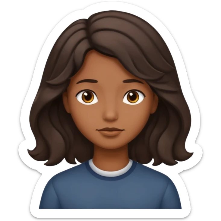 This is a cartoon-style avatar of a person with dark light wave hair, brown skin, and a calm expression sticker