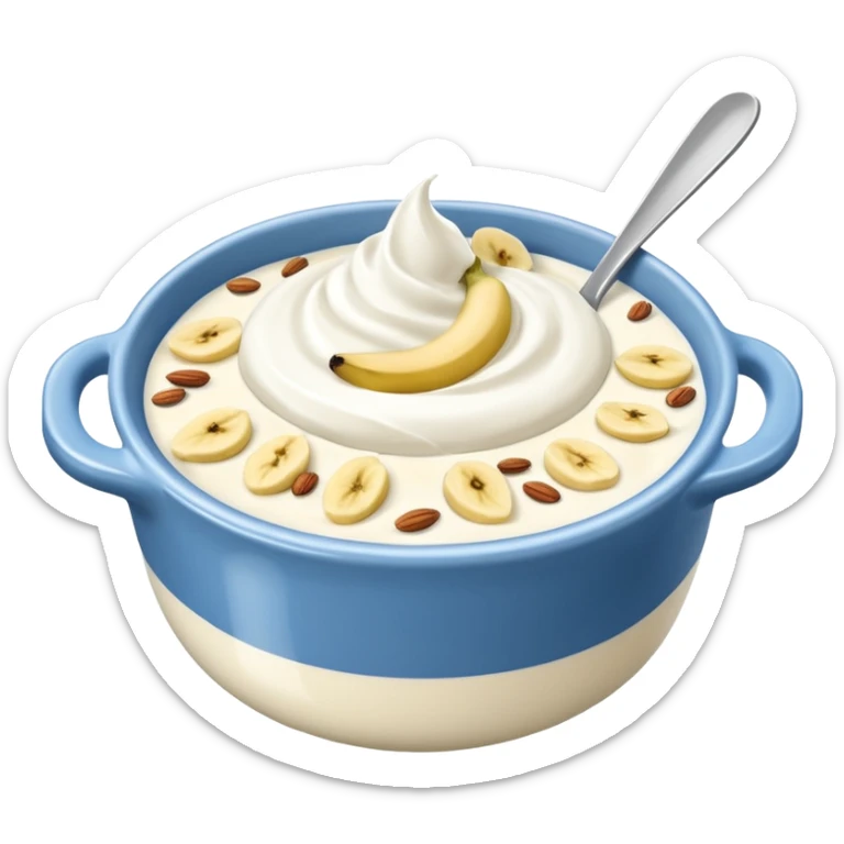 Crüsli-müsli, nøtter, blåbær, bananskiver, med Kefir-Biola-yoghurt i skål  sticker