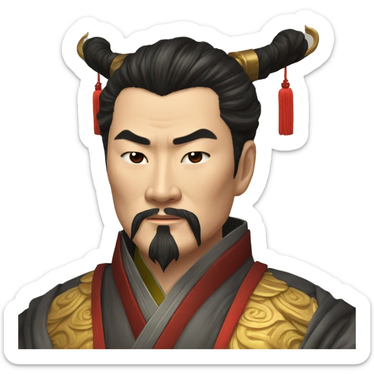 /imagine prompt: "emoji style portrait of Qin Shi Huang, Emperor of China, wearing a dragon robe, a determined expression on his face, detailed and realistic" --v 4 --q 2 sticker