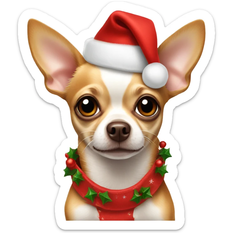 Chihuahua with brown spots wearing a red Christmas dress sticker