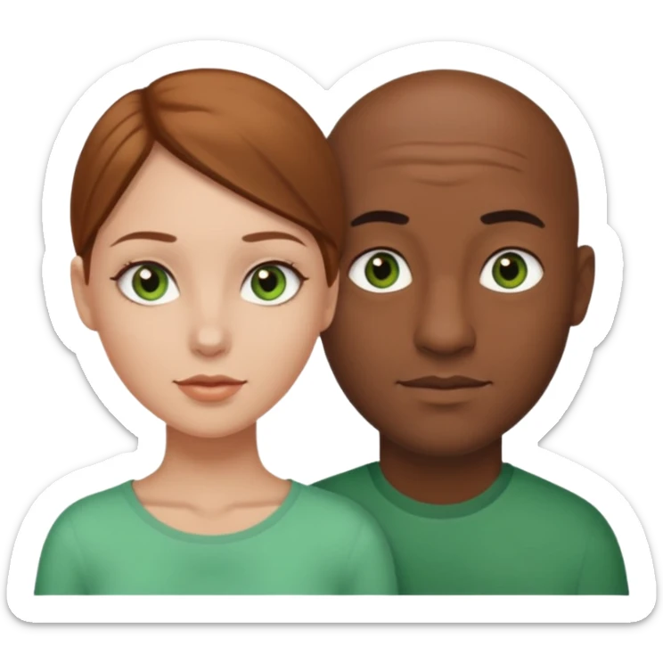 Black bald guy with brown eyes & a white girl brown hair with green eyes  sticker