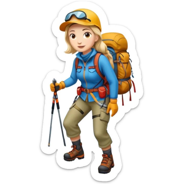 woman mountain climbing, female mountaineer with hiking gear sticker