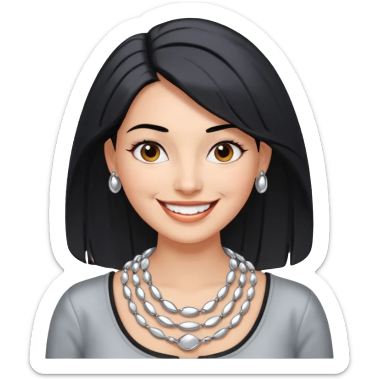 Female with very big Silver Necklace, grey skin,Black hair, more bright silver,highlight necklace, different expressions. sticker