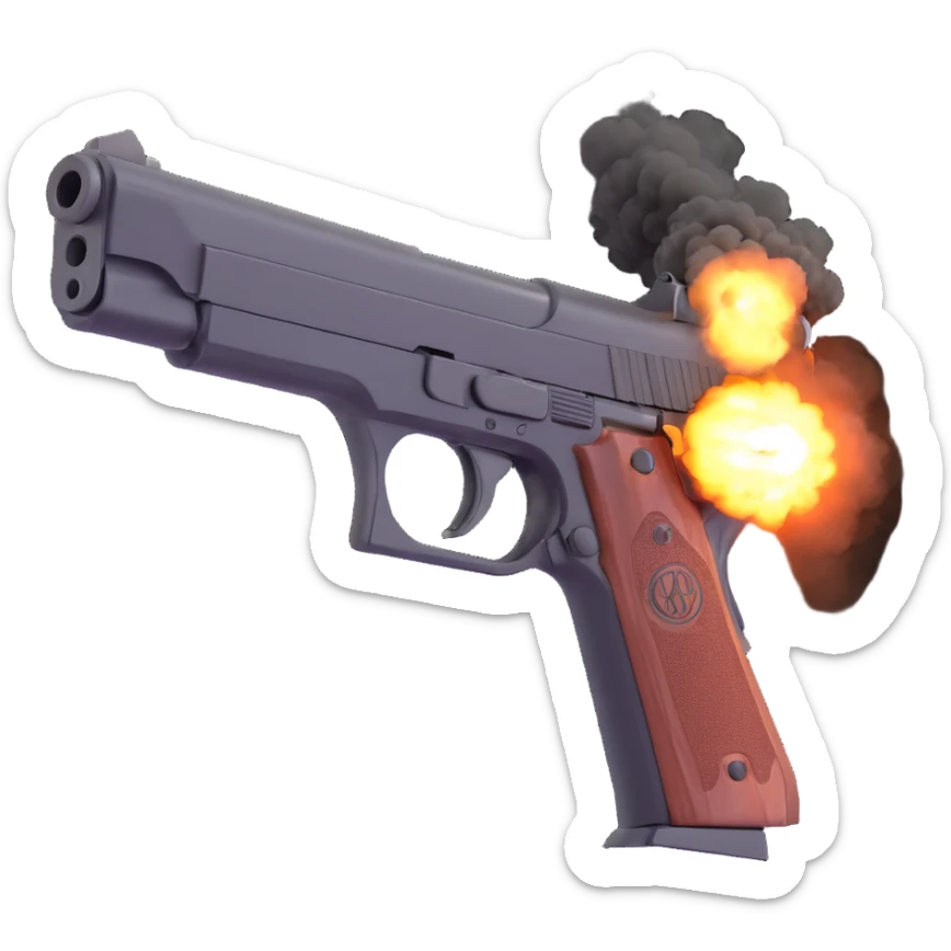 a realistic handgun firing a bullet, with muzzle flash and smoke coming out of the barrel, 3D style sticker