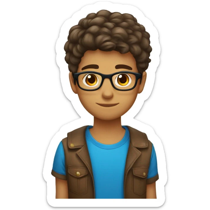 um menino de 13 anos, com cabelo castanho, olho castanho, óculos azul, corte haircut e pele branca sticker