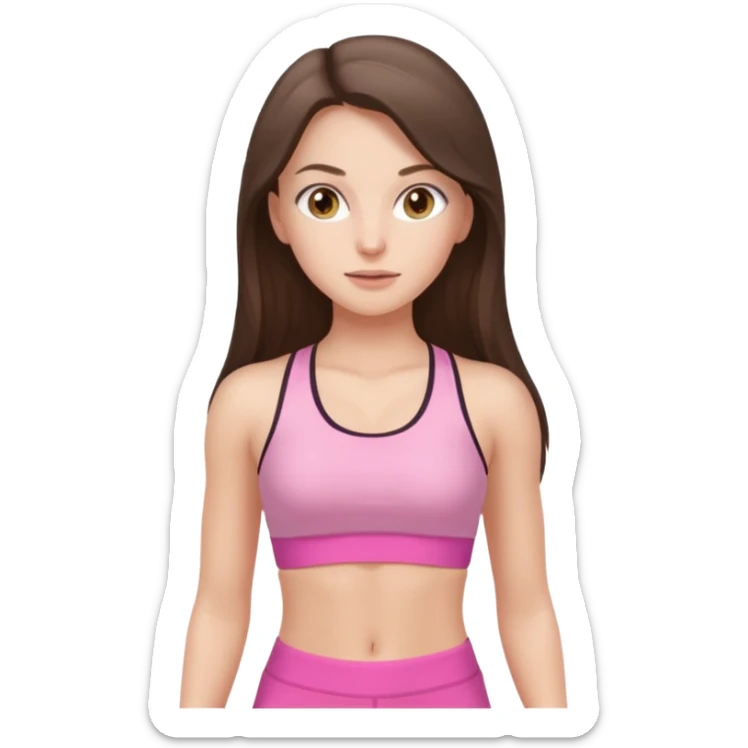 white brunette girl long hair with hazel eyes in light pink workout with small waist sticker