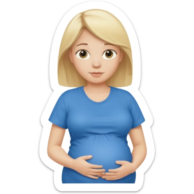 Blonde pregnant woman wearing a blue T-shirt sticker