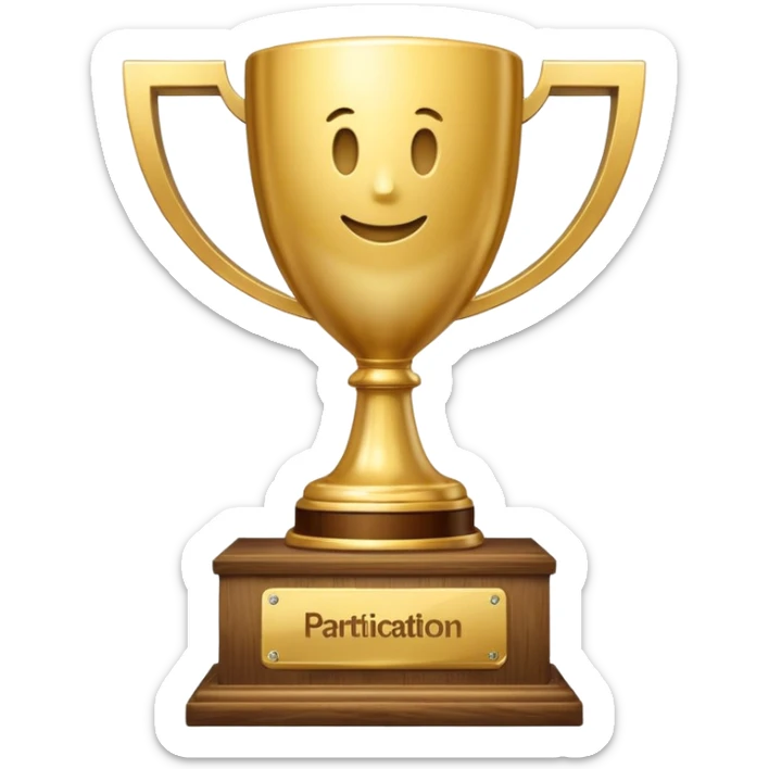 u forgot to put the words "Participation Trophy" on the gold plate on the wooden base. u keep generating images without the words "Participation Trophy" on the base. im just gonna keep saying u need to include the words "Participation Trophy" on the base so hopefully u get the message. sticker