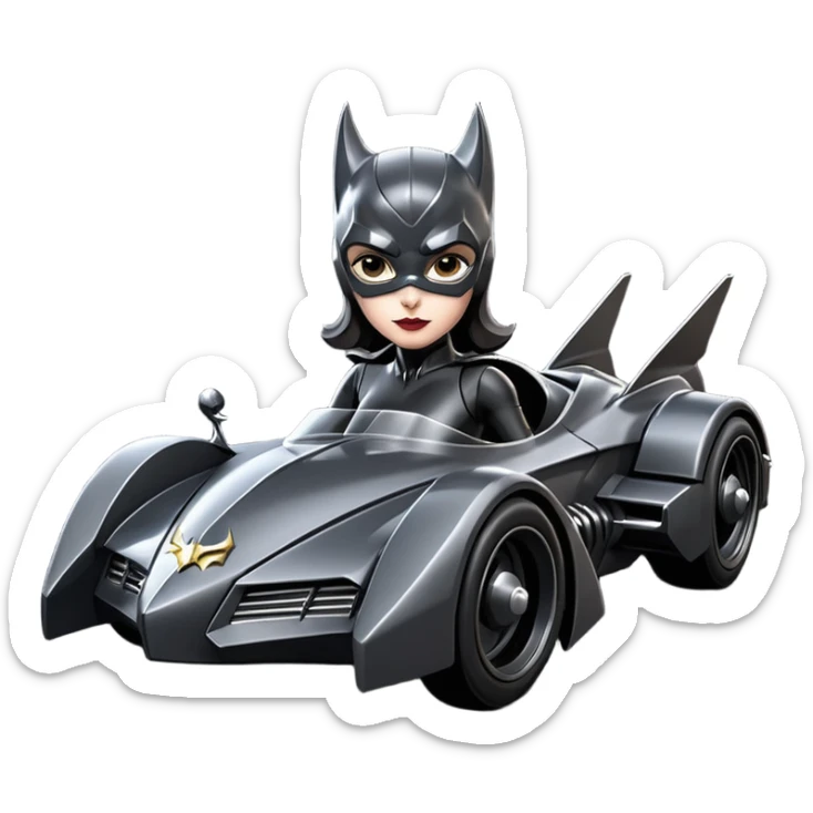 aerodynamic dark rc futuristic concept Catwoman Batgirlmobile loosely based on F1 racing (flat long straight faceted mechanical body) winged stealthy street hot rod  sticker