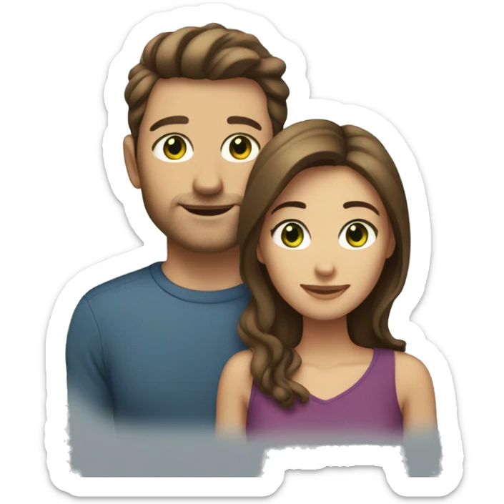 Couple with the man as 6 feet with brown hair and brown eyes and woman that’s 5 feet with brown hair and green eyes sticker