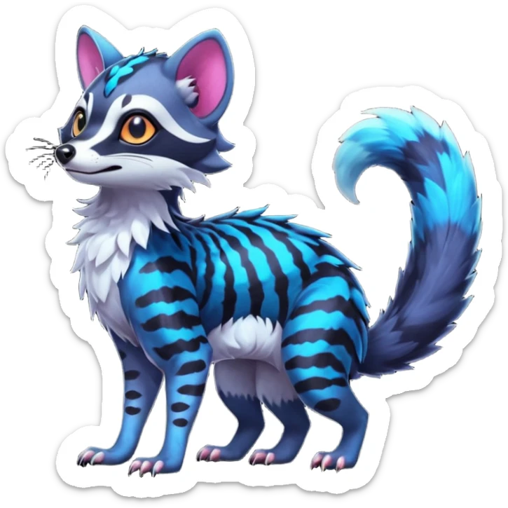 Colorful neon tropical exotic cute cool beautiful shiny beautiful fantasy-civet-genet-sergal-vernid-Gryphon-Cacomistle-Trico-oncilla-animal-Fakémon-hybrid-fursona (full body) sticker
