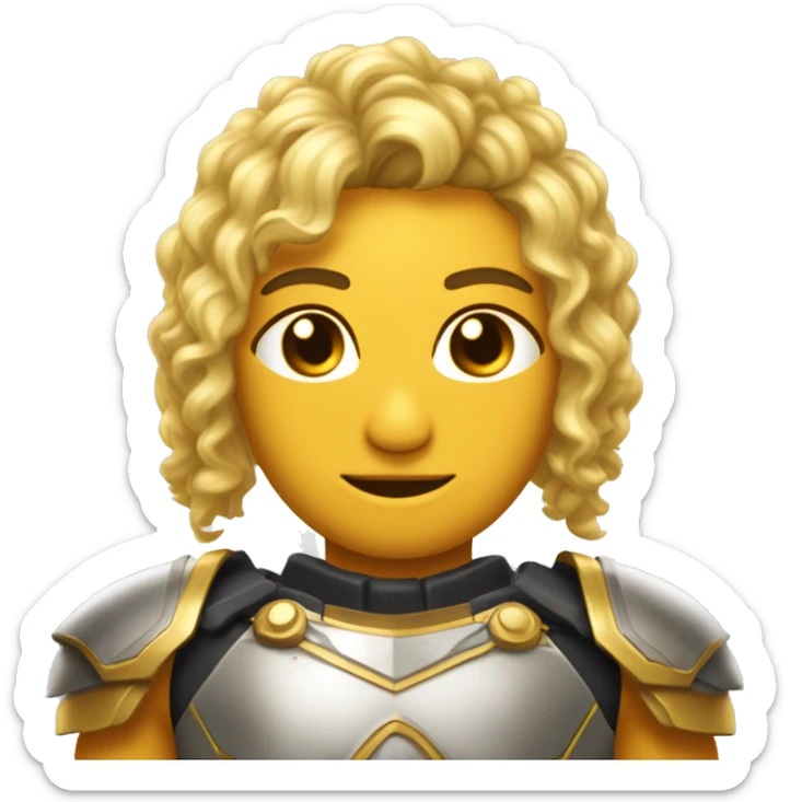 Uma deusa grega do cabelo loiro, olho cor de mel ,pele branca e vestindo uma armadura que tem um decote em formato de V, e a armadura é dourada. sticker