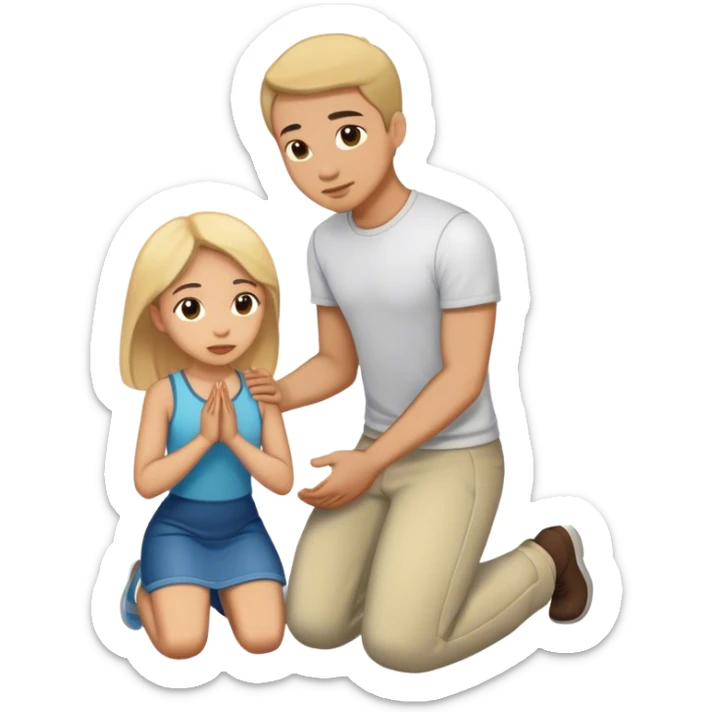 Create me an emoji of a man on his knees before a woman (one man, one woman only) sticker