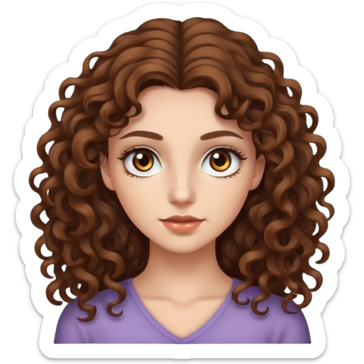 young woman with long curly brown hair, hazel eyes, long eyelashes sticker