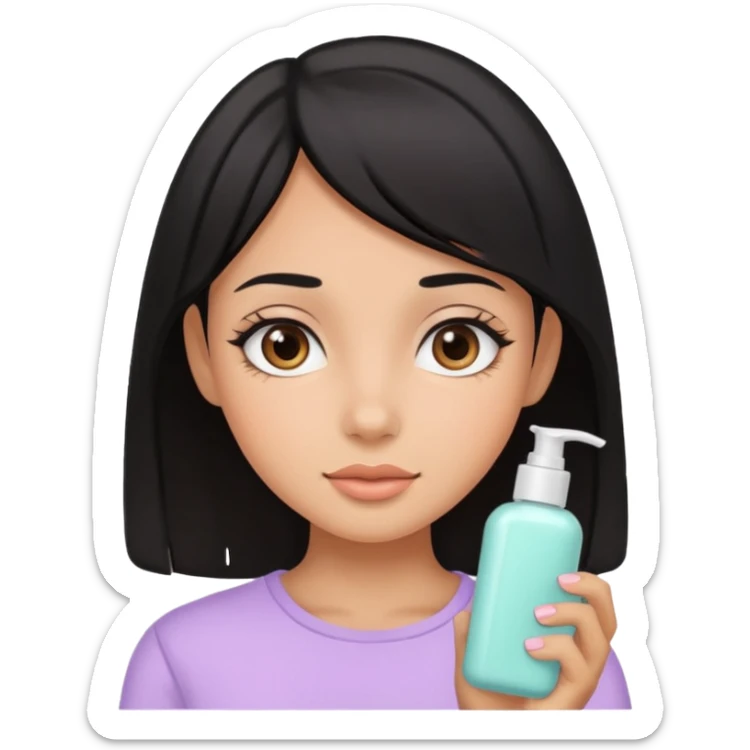 tan girl black hair cute pastel colors skin care sticker