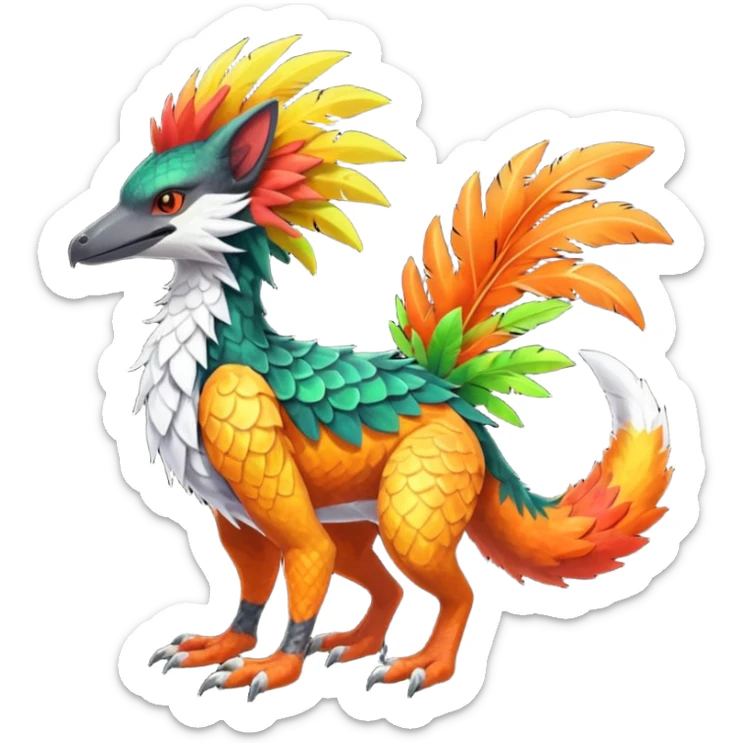 Colorful Fruity Neon Warm-colored Tropical Exotic Vernid-Sergal-Trico-Silvally-Nargacuga-fusion-hybrid-animal-creature, full body sticker